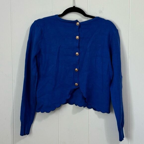 Peace N’ Love Blue Scalloped Cropped Sweater Medium preppy Victorian - Picture 6 of 6